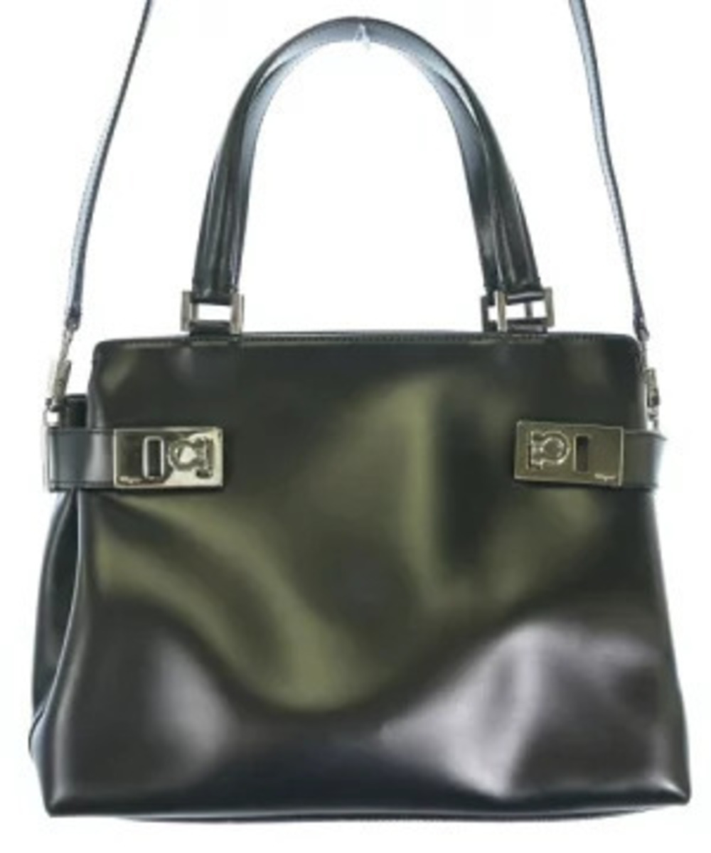 Salvatore Ferragamo Gancini Leather 2Way Tote Shoulder Bag Black